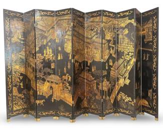 Large 10 Panel Chinese Black Lacquer Screen