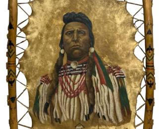 Signed Vintage “Two Gun White Calf" Hide Painting