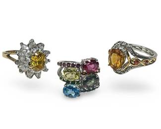 (3) Stunning Sterling Silver Gemstone Rings