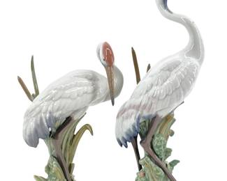2pc 1988 Lladro Porcelain Crane Sculptures