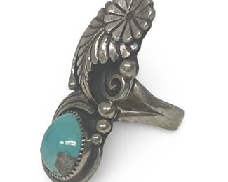 Signed YA Navajo Sterling Turquoise Ring