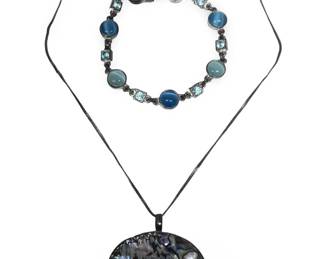 Sterling Silver Abalone Pendant Necklace Set
