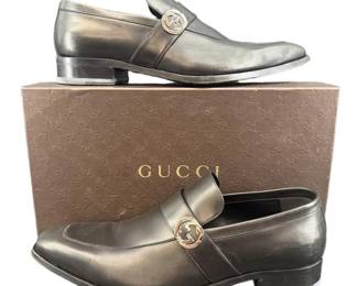 Pair of Gucci Double G Leather Loafers 10.5