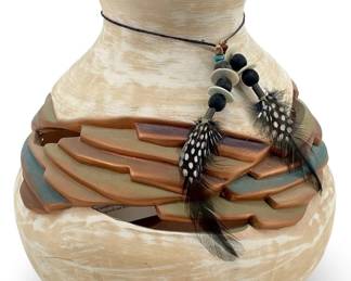 L.E. Steven Kaye Hand Carved/Painted Clay Vase