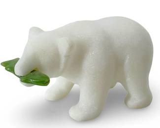 Small Stone Polar Bear with a Jade Fish