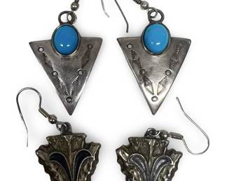 (2) Pair Native American Sterling Turquoise