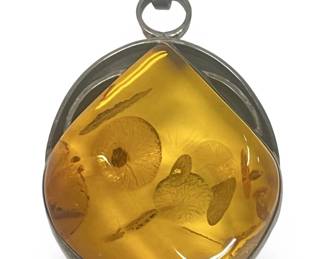 Sterling Silver Baltic Amber Sunburst Pendant