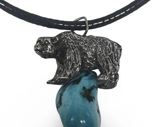 Vintage Adjustable Cord Turquoise Bear Pendant