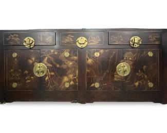 Vintage Lacquered Chinoiserie Painted Sideboard