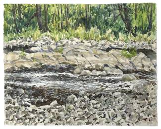 Signed William L. Drake Watercolor Creek Landscape