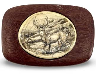 Vintage Etched Elk on Bone Belt Buckle