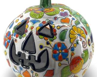 Talavera Glazed Ceramic Jack-o-Lantern Pottery