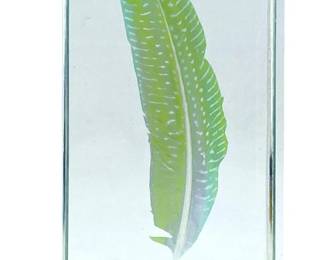 Vintage Green Feather Printed Glass Bookend