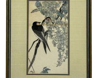 Ohara Koson Wisteria & Birds Woodblock