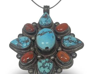 Native American Sterling Chunky Turquoise Necklace