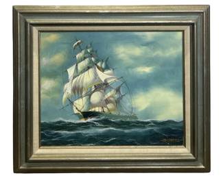 Signed J. James Ship Oil on Canvas