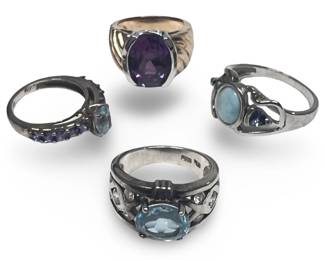 (4) Remarkable Sterling Silver Gemstone Rings