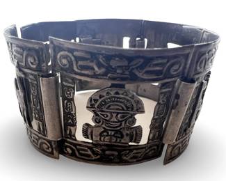 Vintage Peru Sterling Silver Panel Bracelet