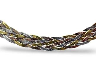 Tri-Color Sterling Silver Woven Braided Necklace