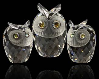 3pc Swarovski Crystal Owl Figures