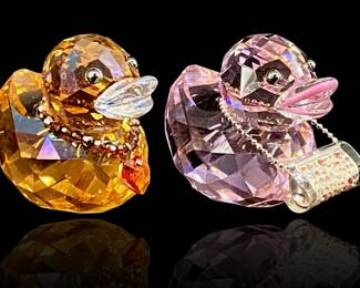 2pc Swarovski Crystal Pink and Orange Ducks