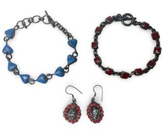 Vintage Sterling Silver Coral Lapis Jewelry Set