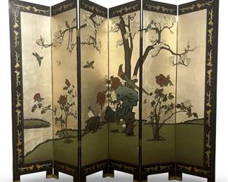 Vintage Black Lacquer Chinoiserie 6 Panel Room