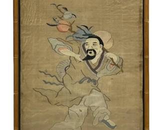 Daoist Immortal w Peaches Silk Embroidery/Painting