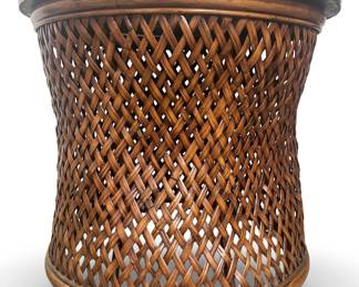 Woven Hourglass Rattan Rivet Brass Top Table