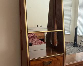 MidCentury Modern Oak Dresser with Integrated Hutch Mirror second image