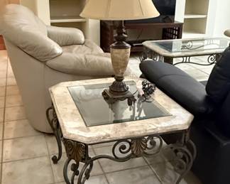 Wrought Iron and Marble Top End Table