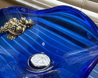 J. Robean Cobalt Blue Glass and Sterling Silver Centerpiece Bowl third image