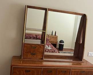 MidCentury Modern Oak Dresser with Integrated Hutch Mirror third image