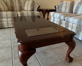 Ethan Allen Burl Mahogany Ball and Claw Foot Coffee Table