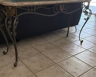 Maitland Smith Style Tessellated Marble and Wrought Iron Console Table