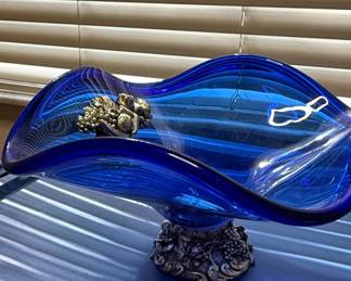 J. Robean Cobalt Blue Glass and Sterling Silver Centerpiece Bowl second image