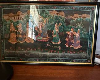 Indian Miniature Painting of Radha and Krishna with Gopis