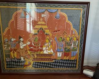 Rama Pattabhishekam Tanjore Painting with Frame Traditional Colors with Karat Gold