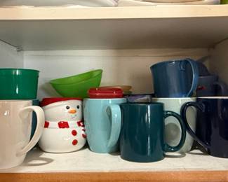 Assorted Ceramic Mugs and Plastic Bowls