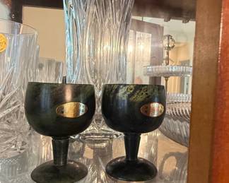 Pair of Chinese Spinach Jade Shot Glasses