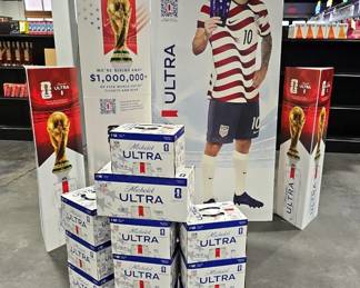 Michelob Ultra FIFA World Cup 26 Retail Store Display Standee and Signage Set And Michelob Ultra, Qty 14 Packs