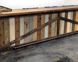 PH Furniture Rustic Wooden Bar, Approx 42" x 165.5" x 75.5"