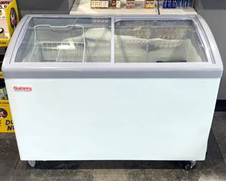 Galaxy Equipment Sliding Glass-Top Rolling Display Freezer, Model 177ICFC12HC, Powers On, Approx 36" x 49" x 24"