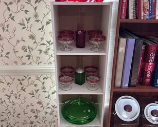 Moon and stars, red Fenton, green uranium, green glass, Vtg calico candle holder