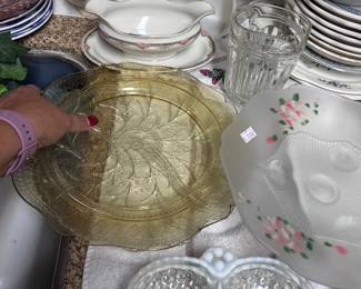 Yellow glass divided and silver crest divided dish