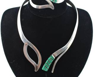 Vintage Sterling Malachite Necklace Bracelet