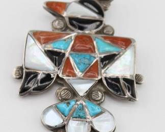 Native American Zuni Thunderbird Pin HEX Silver