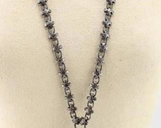 Vintage Sterling Jerusalem Cross Chain w Stone