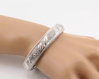 Judith Ripka 925 Hinged Bracelet w CZ Stones