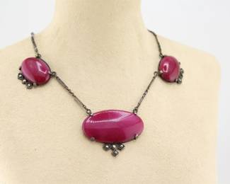 Vintage Sterling Necklace Purple Stone wMarcasite